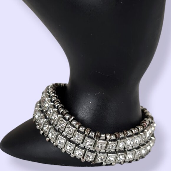 (2/$20) White Rhinestone Square Link Stretch Bracelet - Picture 2 of 5